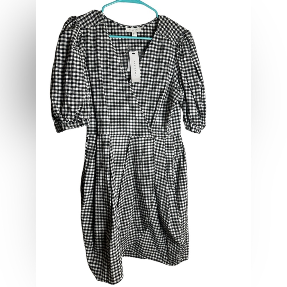 Topshop Monochrome Gingham Midi Dress
